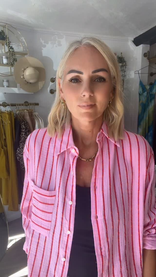 Pink and red stripe cheesecloth shirt on Instagram